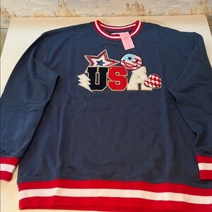 NWT Simply Southern USA Flag Varsity Crew Sweatshirt Size Medium